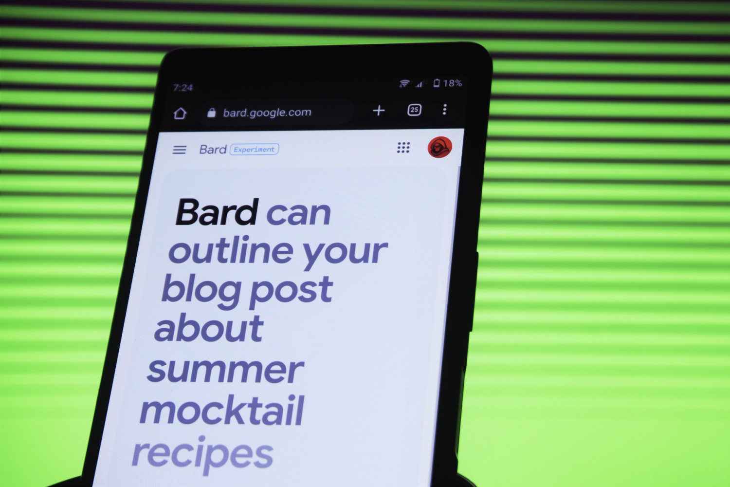 The Google Bard AI chatbot in a web browser shown on the screen of an Android smartphone.