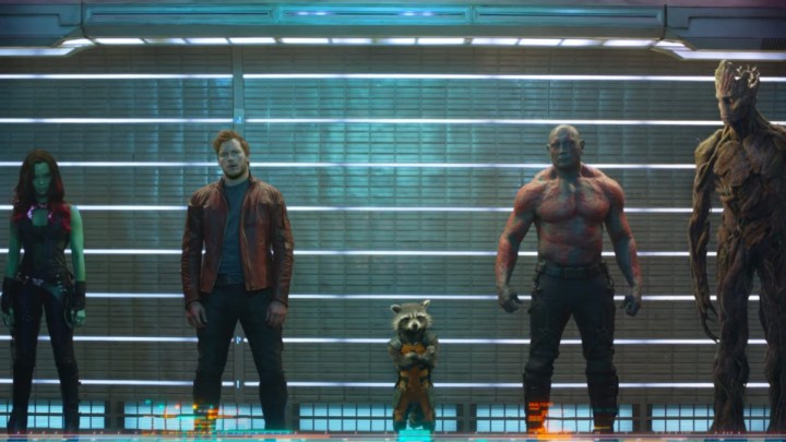 The Guardians in a prison line-up in Guardians of the Galaxy.
