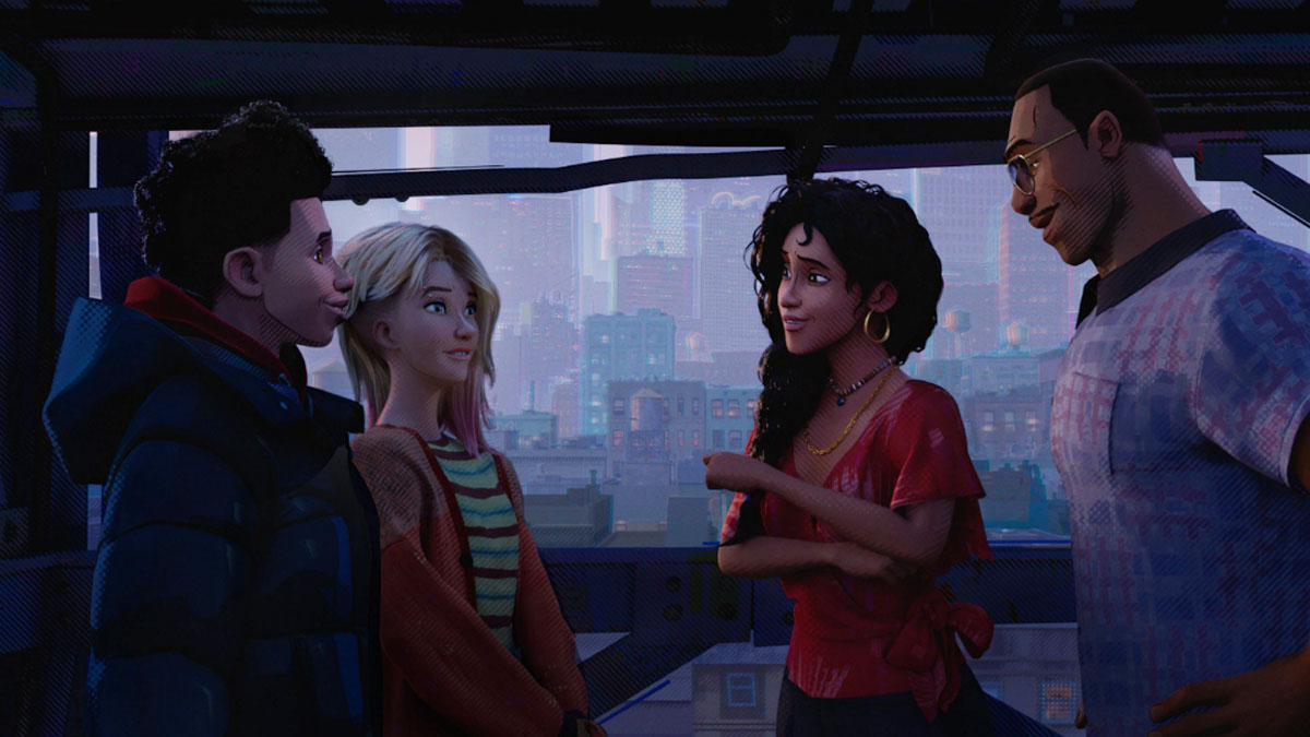 Gwen Stacy conhece a família Morales em Across the Spider-Verse.