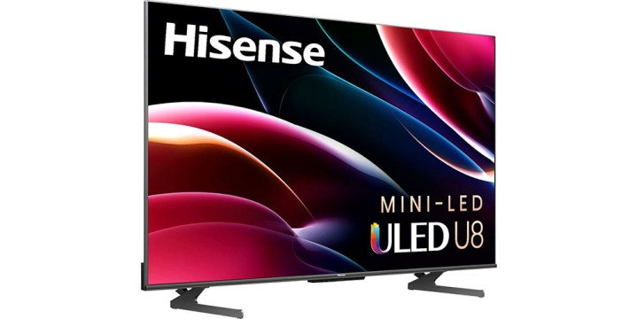 Le téléviseur Hisense U8H Mini-LED Quantum ULED de 75 pouces dans un angle latéral.