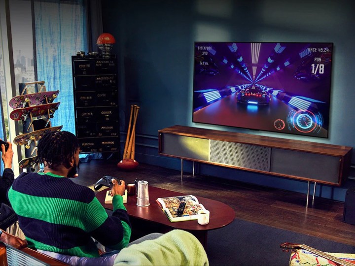 Playing video games on the LG B2 4K OLED Smart TV.