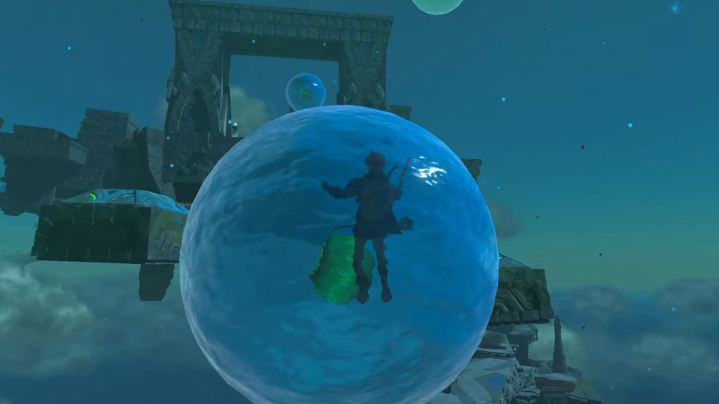Link floats in a water bubble in The Legend of Zelda: Tears of the Kingdom.