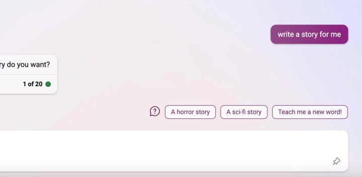 اسکرین شات درخواست های پیشنهادی در چت بینگ.