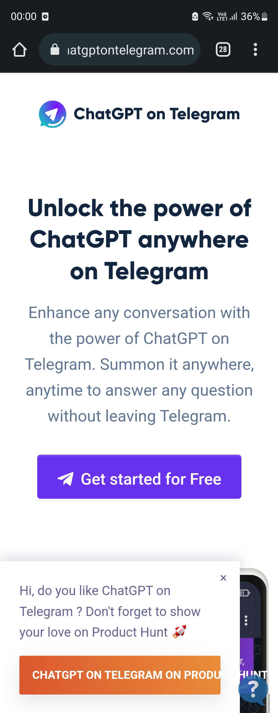 Sitio web oficial del bot ChatGPTonTelegram