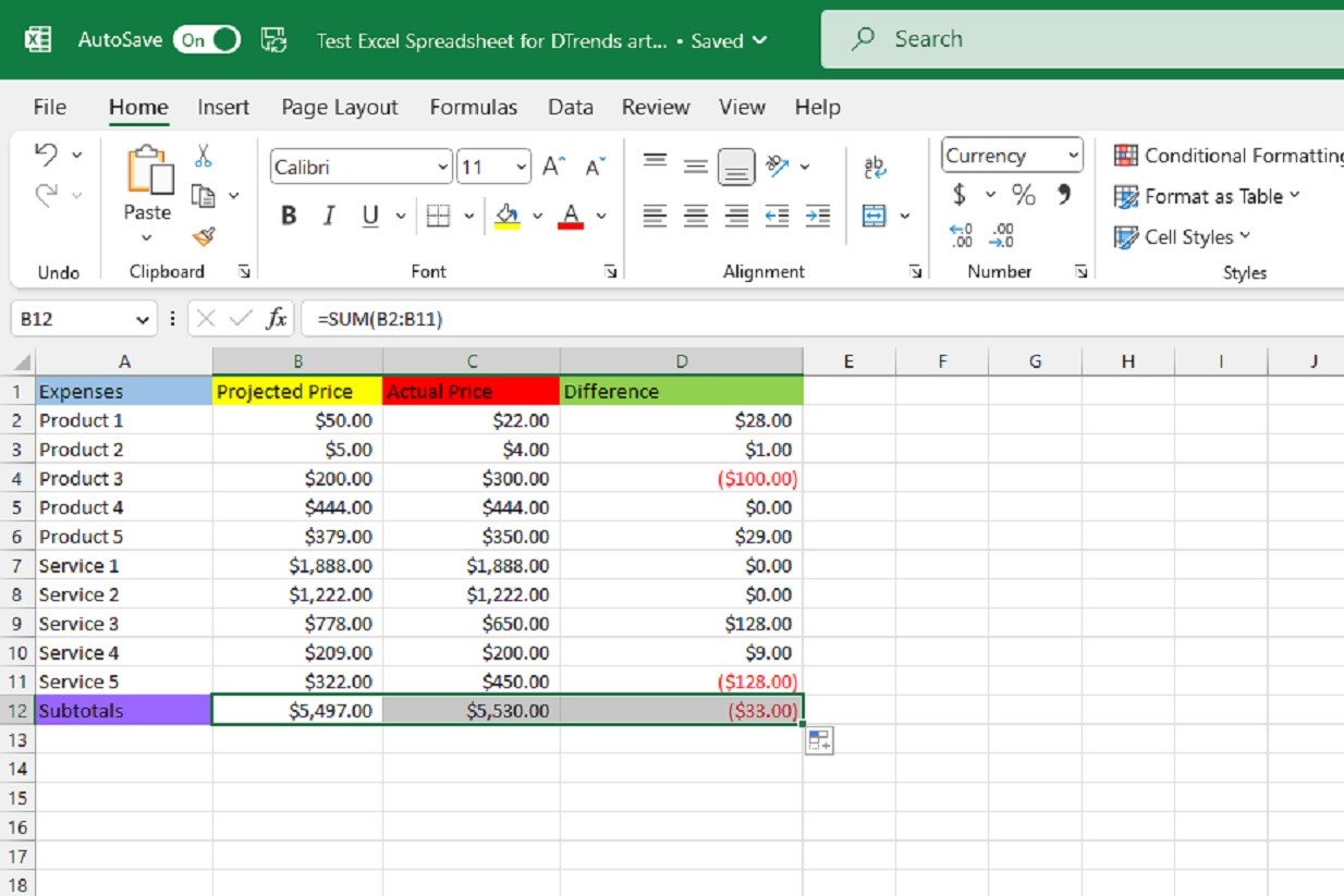 Preenchendo os subtotais restantes na planilha do Excel usando a fórmula ChatGPT.