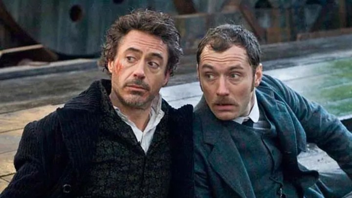 Robert Downey Jr. e Jude Law em Sherlock Holmes.