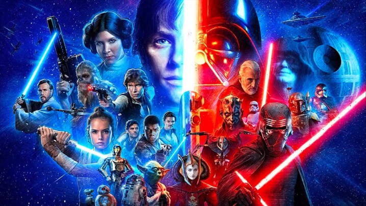 Promo art for the Skywalker Saga featuring a collage of characters.