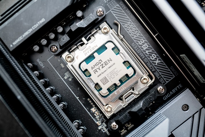 AMD Ryzen 7 7800X3D installed in a motherboard.