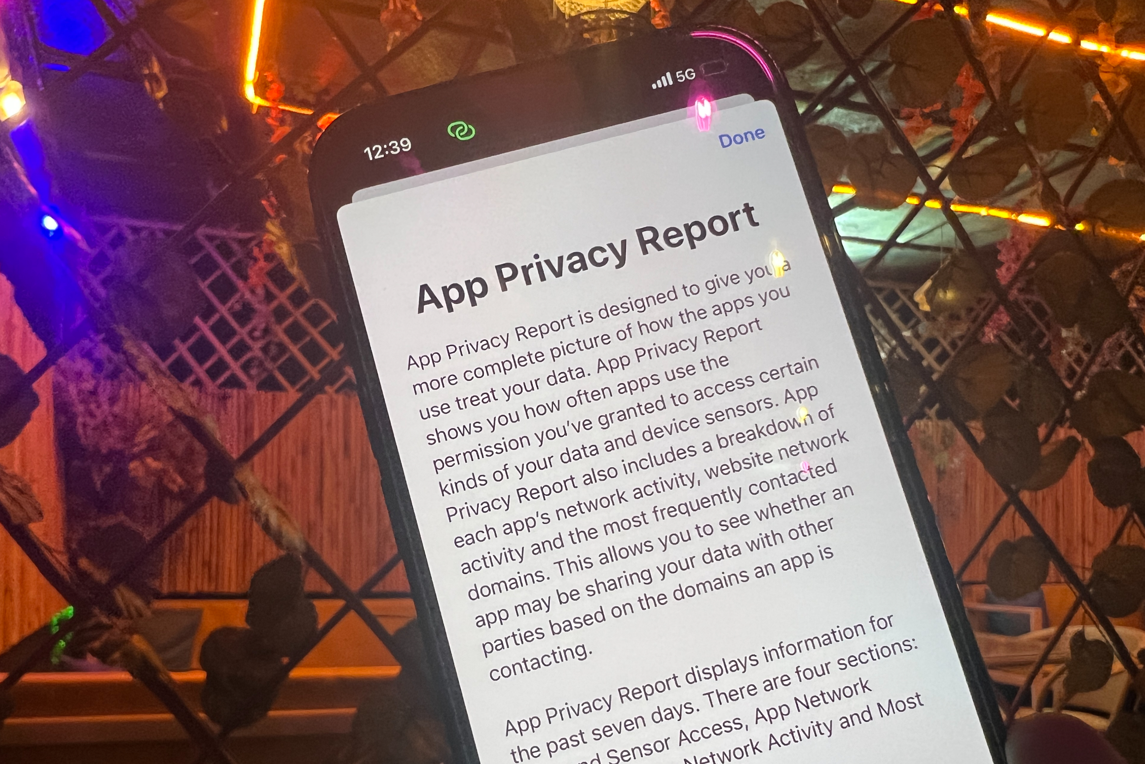 Relatório de privacidade do aplicativo para iPhone