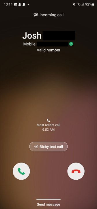 A screenshot of a call coming in on an Android phone.