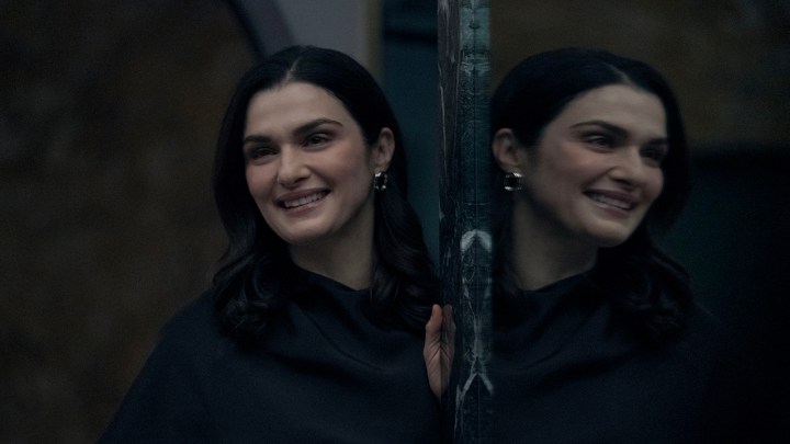 Rachel Weisz and a mirror image of her in dual roles in the series Dead Ringers on Amazon Prime.