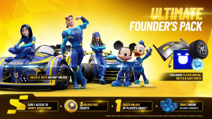 Um resumo de tudo incluído no Disney Speedstorm Ultimate Founders Pack.