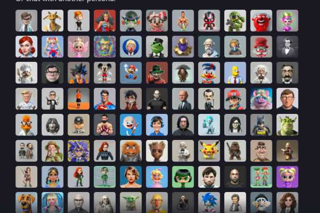 A grid showing avatars of fictional and historical personas available as chatbots from Forefront AI.