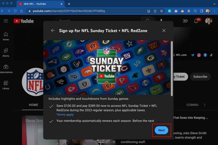 Sign up for NFL Sunday Ticket connected YouTube.