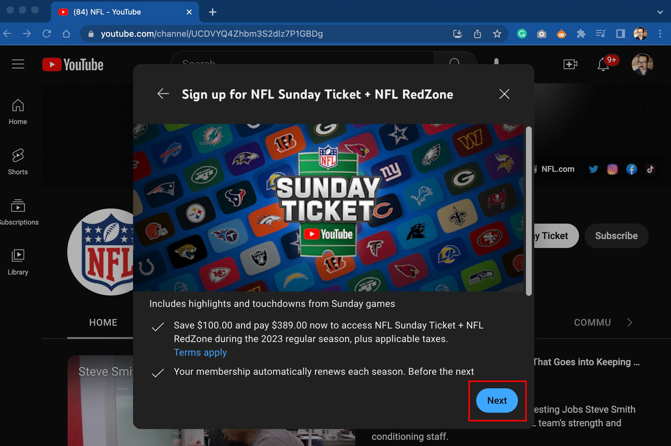 nfl sunday ticket sign in