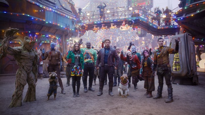 The Guardians wave goodbye in Guardians of the Galaxy Holiday Special.