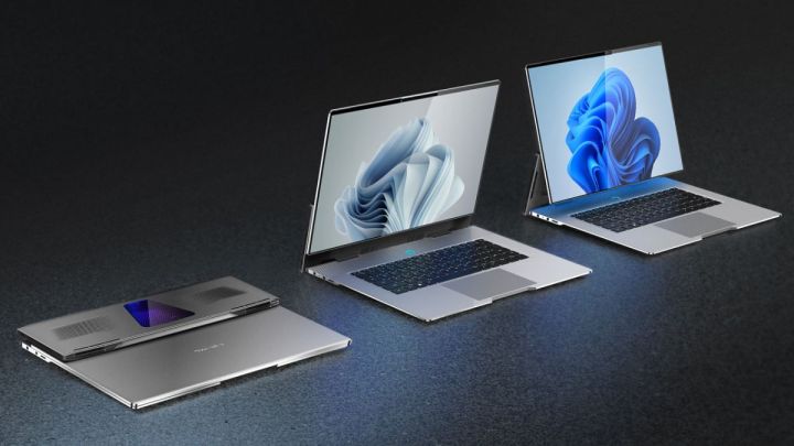 O portátil conceito Compal em três modos diferentes.