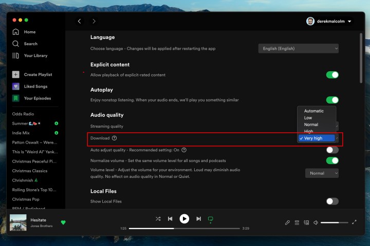 Como baixar músicas e podcasts do Spotify: Configurando a qualidade do download. 