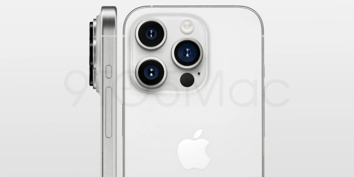 Rendering di iPhone 15 Pro che mostra la sporgenza della fotocamera da un lato