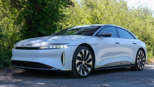 The front three-quarter view of a Lucid Air.