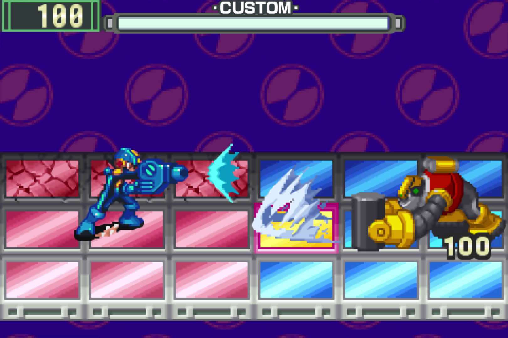 Mega Man atinge um inimigo em Mega Man Battle Network.
