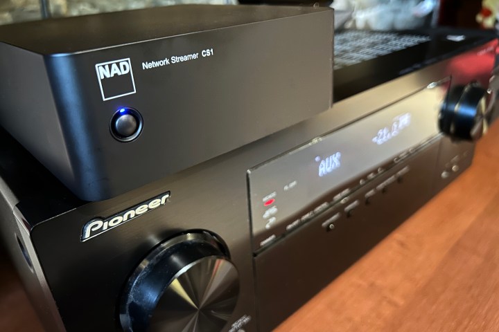 NAD CS1 Endpoint Network Streamer connected to a Pioneer AV receiver.