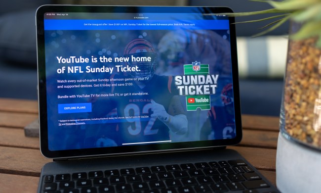 NFL Sunday Ticket landing page on an iPad.