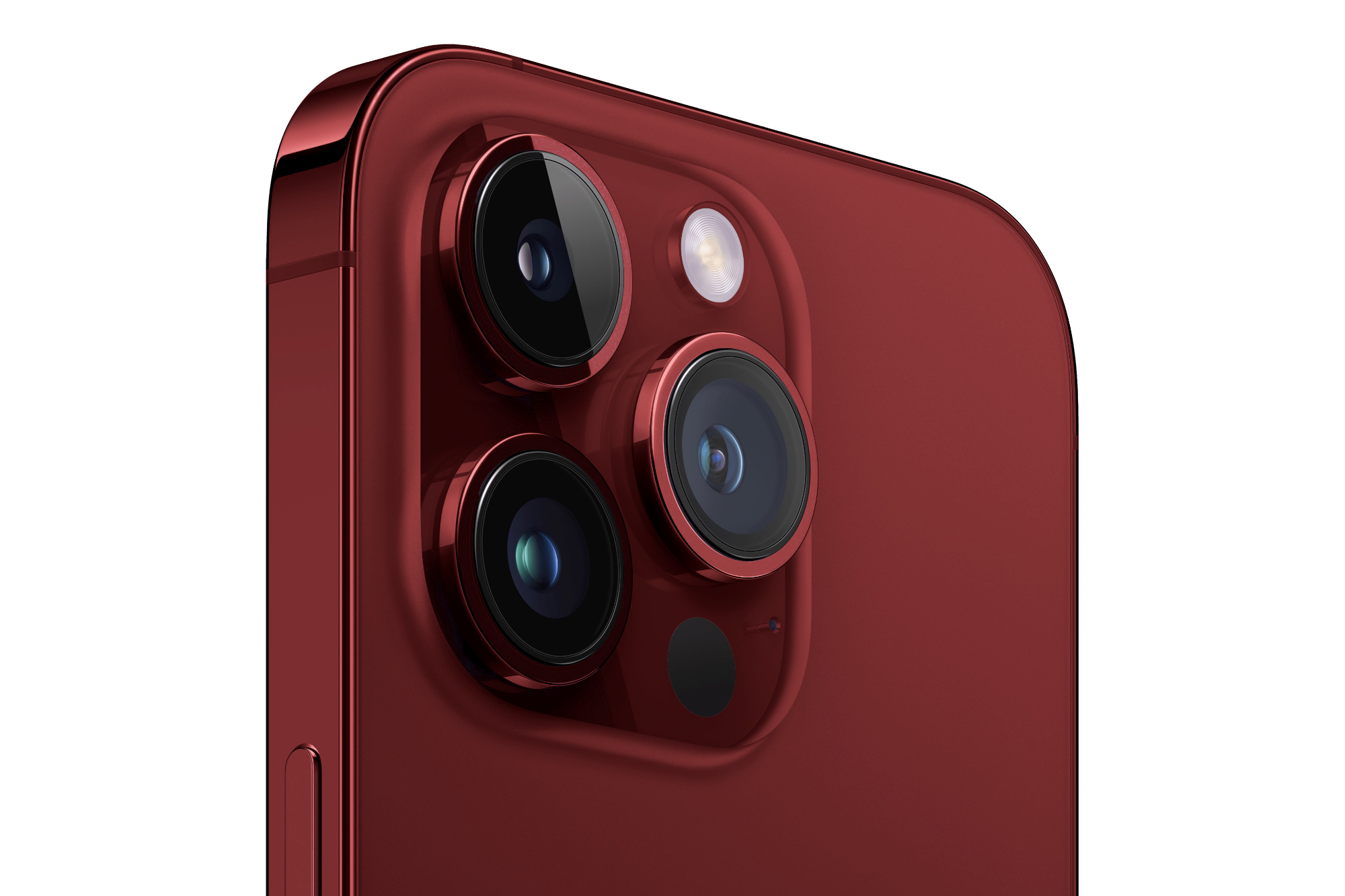 Renderização do iPhone 15 Pro em vermelho.