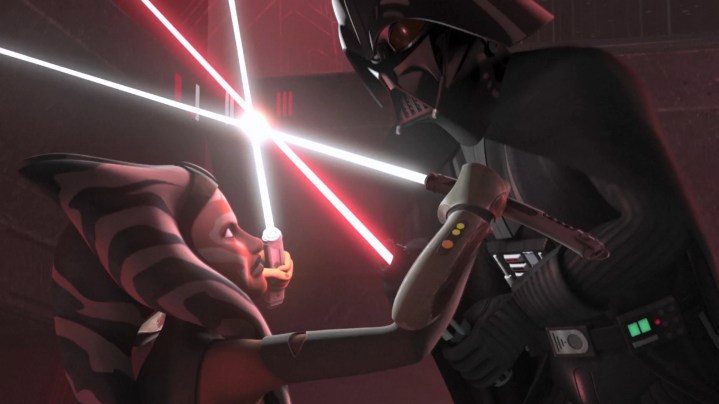 Ahsoka Tano takes on Darth Vader in "Star Wars: Rebels."