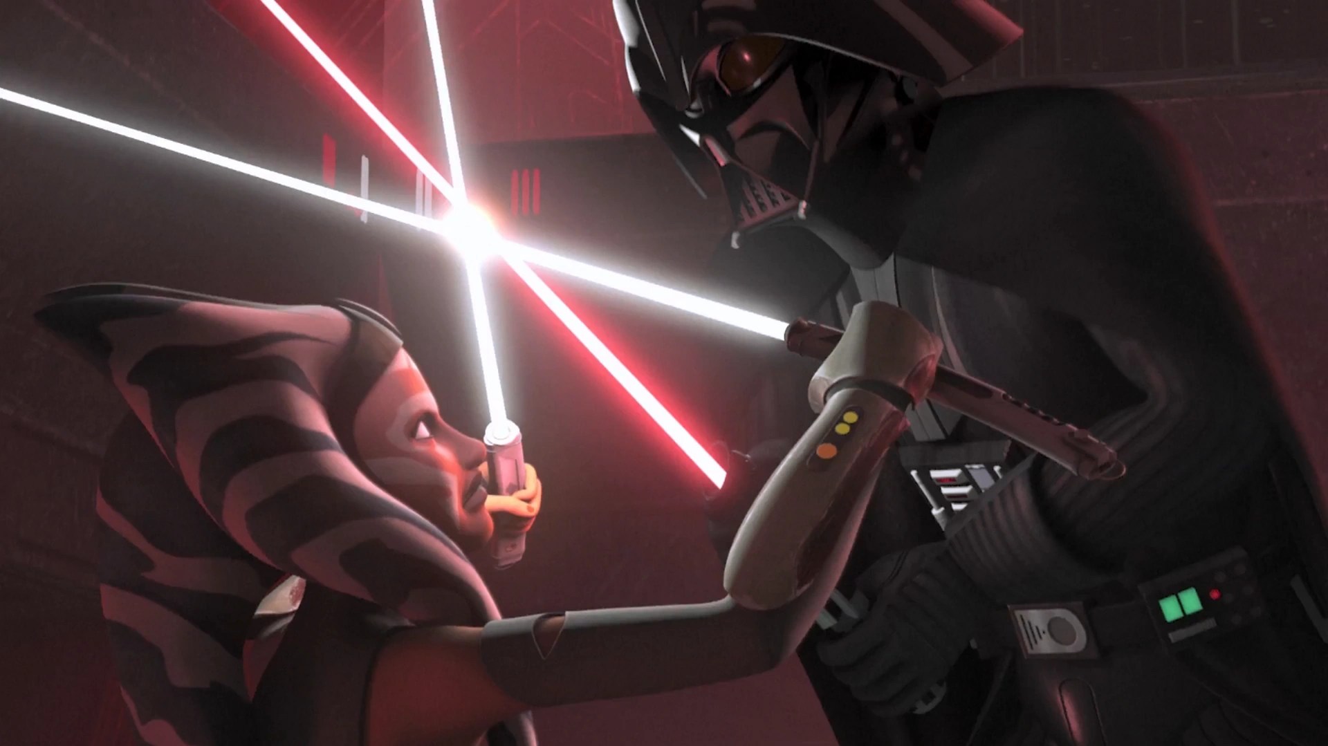 Ahsoka Tano enfrenta Darth Vader em “Star Wars: Rebels”.