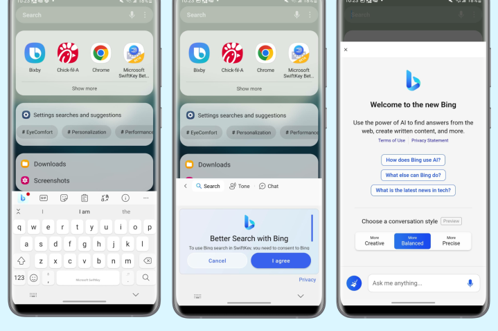 Capturas de pantalla de Bing Chat ejecutándose a través del teclado SwiftKey en Android.