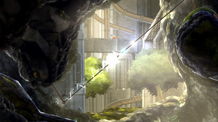 In Teslagrad 2 a character connects to an electrified rope.