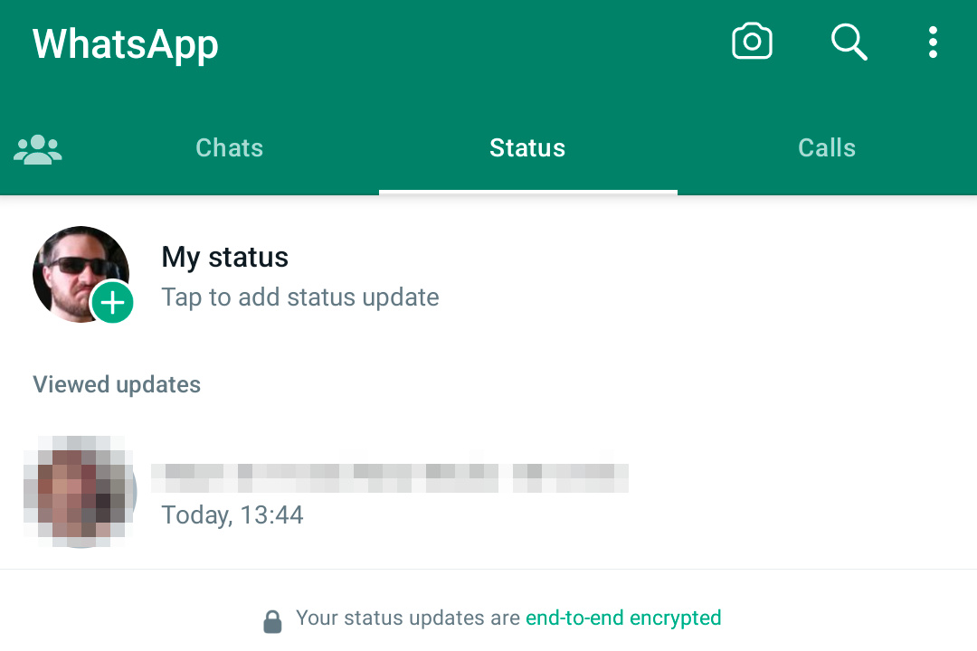 The Status screen in WhatsApp mobile.