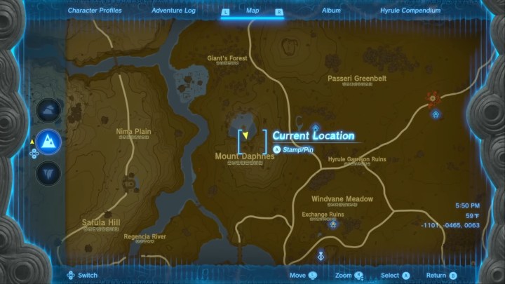 A map of hyrule showing where to get the fierce diety armor.
