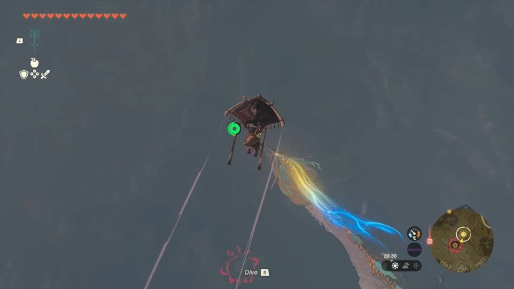 Link gliding over a glowing dragon.
