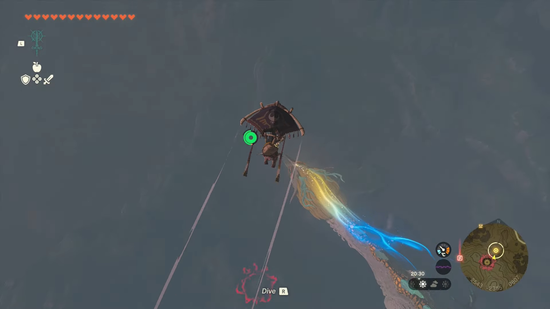 Link gliding above a glowing dragon.