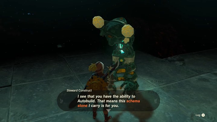 Link getting a schema stone from a robot.