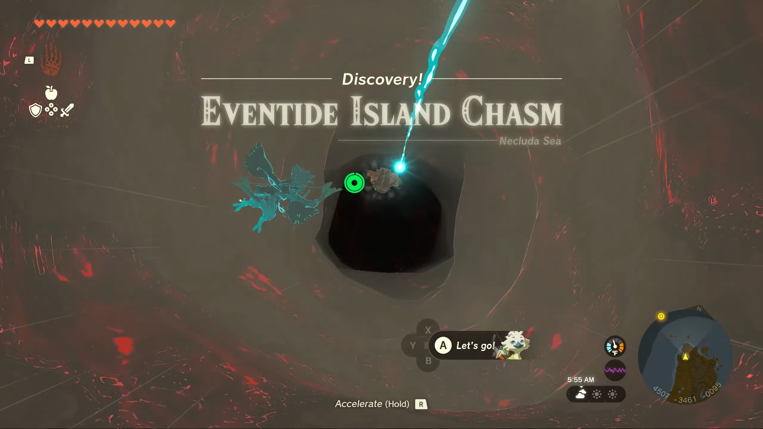 Link diving into the Eventide Island Chasm.