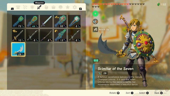 Link holding the Scimitar of the Seven.