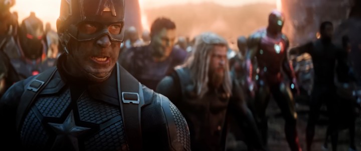 Captain America standing next to the Hulk, Thor, Iron Man, Black Panther, and co. in "Avengers: Endgame."