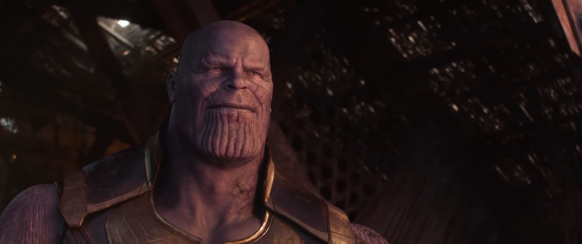Thanos sorrindo no final de "Vingadores: Guerra Infinita".