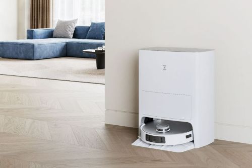 The Ecovacs T20 Omni docked in a living room.