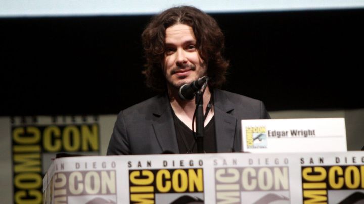 Edgar Wright in a panel at Comic-Con.