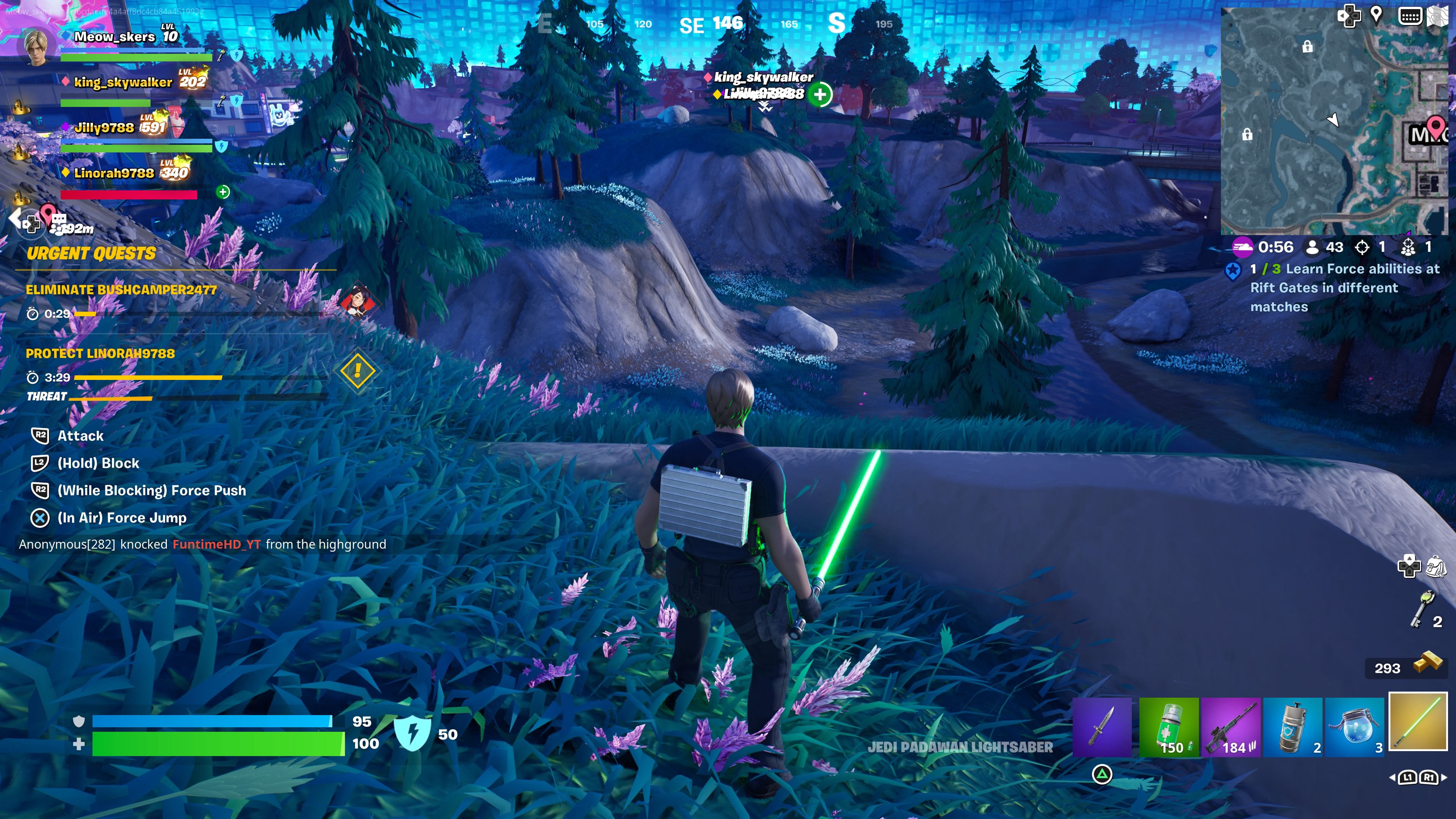 Character with lightsaber in Fortnite.