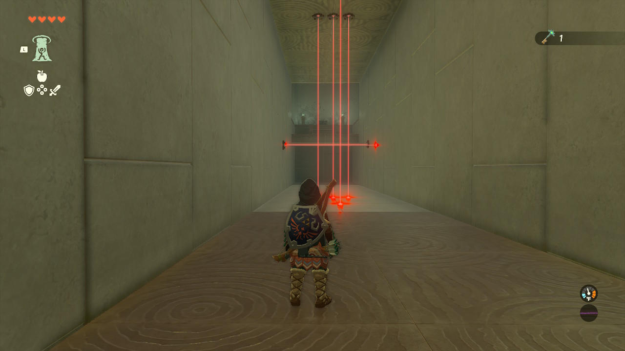Um corredor de lasers com um baú no final 