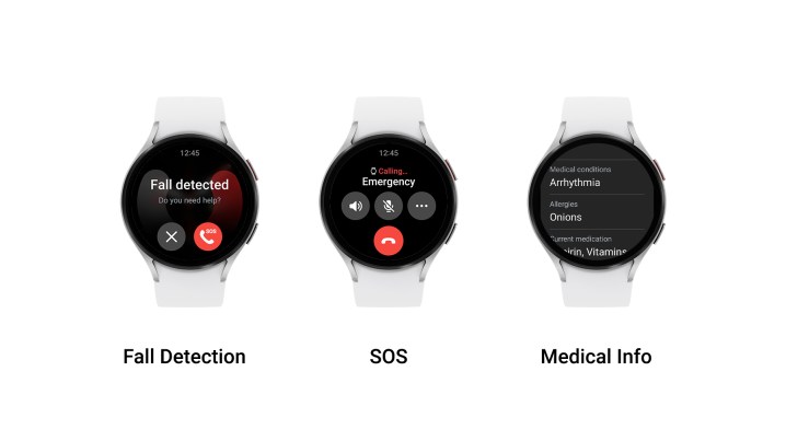 Recursos de emergência para um Samsung Galaxy Watch.