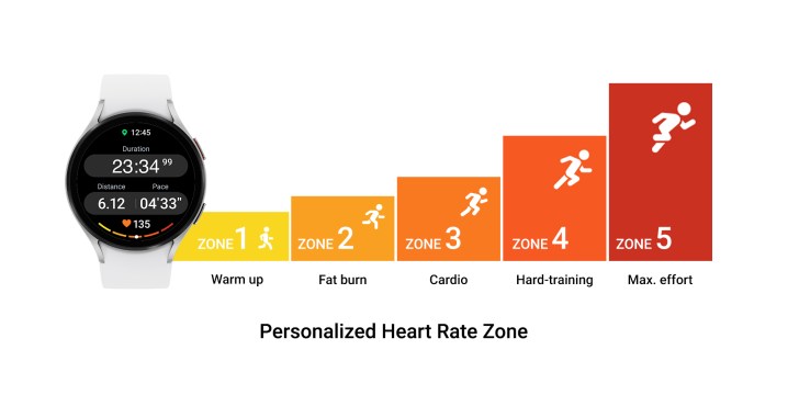 Heart rate zones for a Samsung Galaxy Watch.