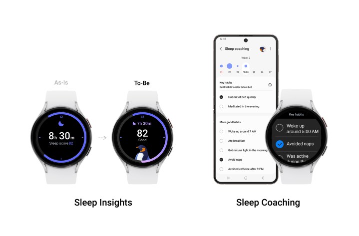 Sleep tracking features for the Samsung Galaxy Watch.
