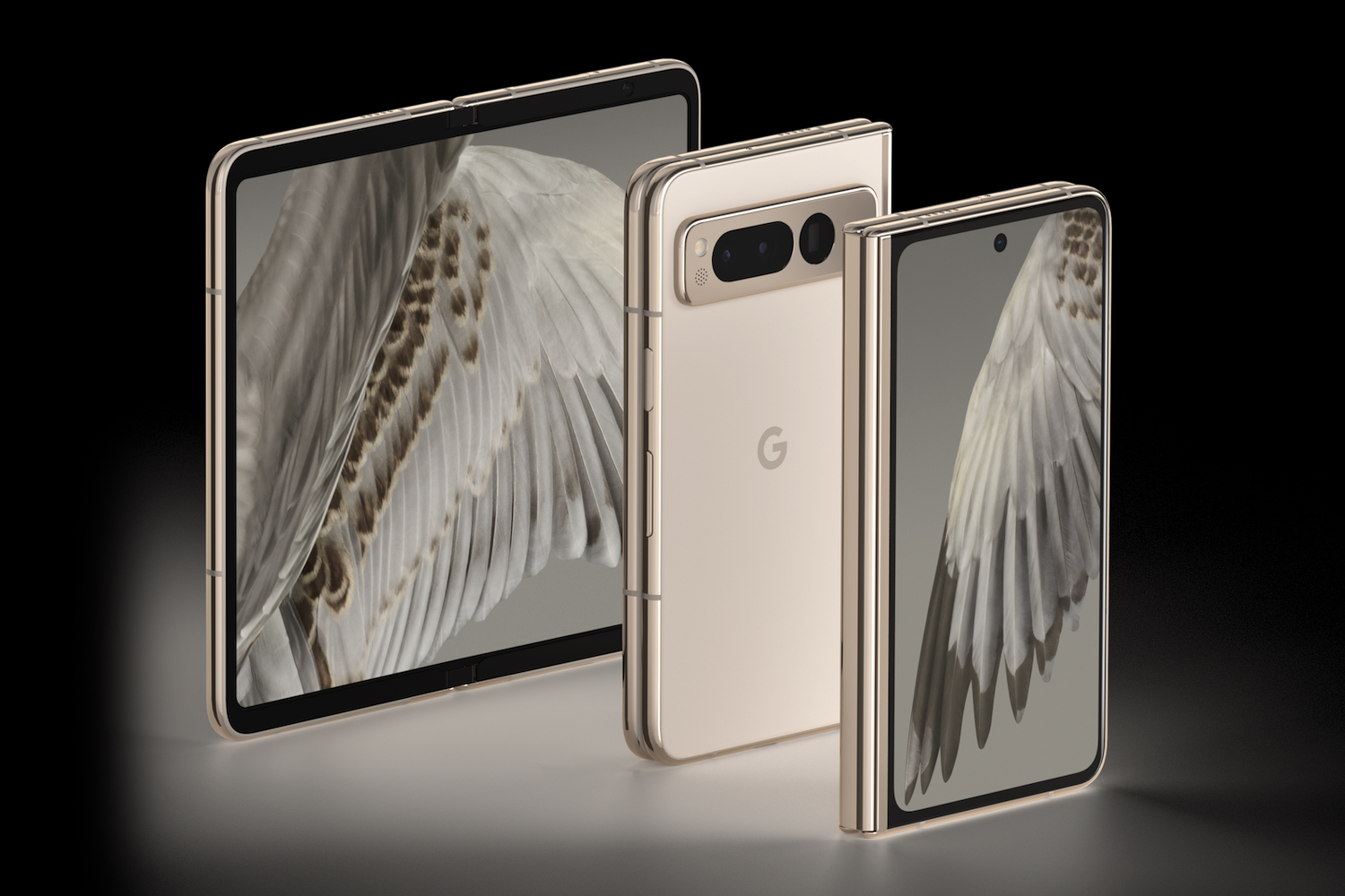A promo image showing the Google Pixel Fold, open and closed.