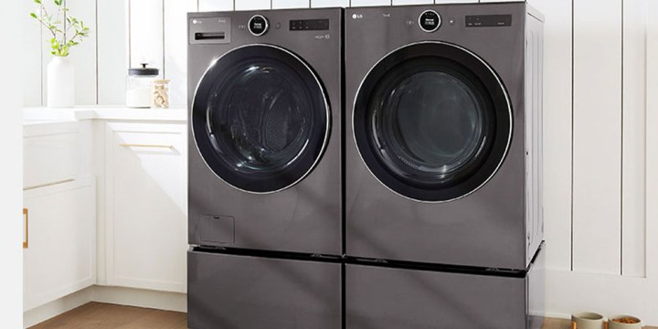 LG washer/dryers placed in a kitchen.